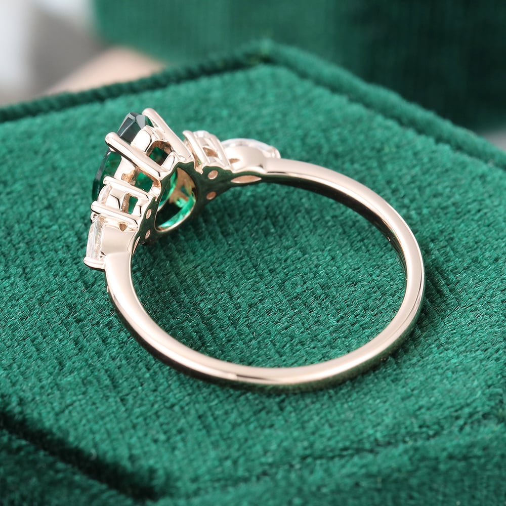 Pear Cut Emerald Engagement Ring Classic Side Stone Ring