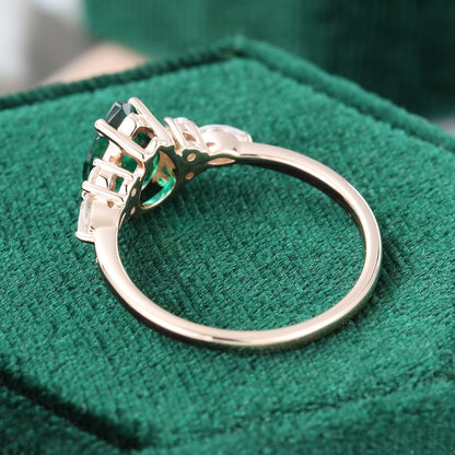 Pear Cut Emerald Engagement Ring Classic Side Stone Ring