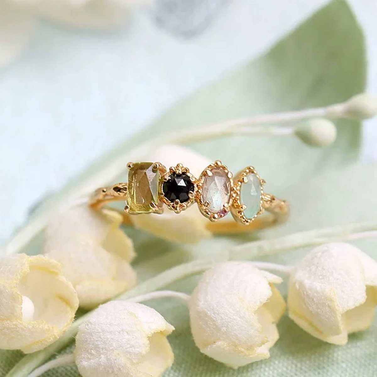 Personalized Multi-Gem Birthstone Emerald Ring
