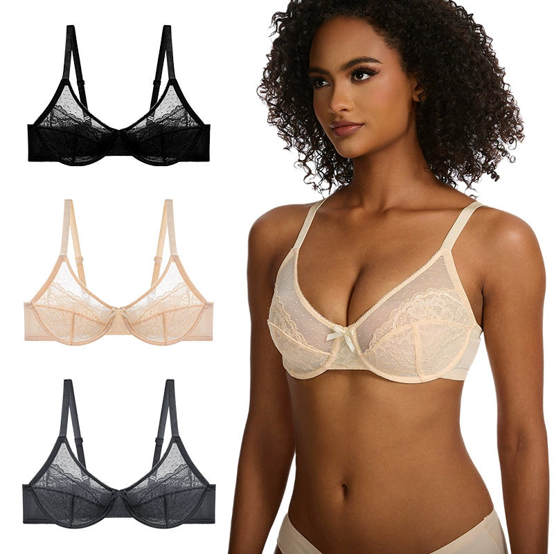 Enchante Floral Lace Unlined BreathableMesh Comfort Non-padded Full Coverage PlusSize Adjustable Straps Underwire Bra