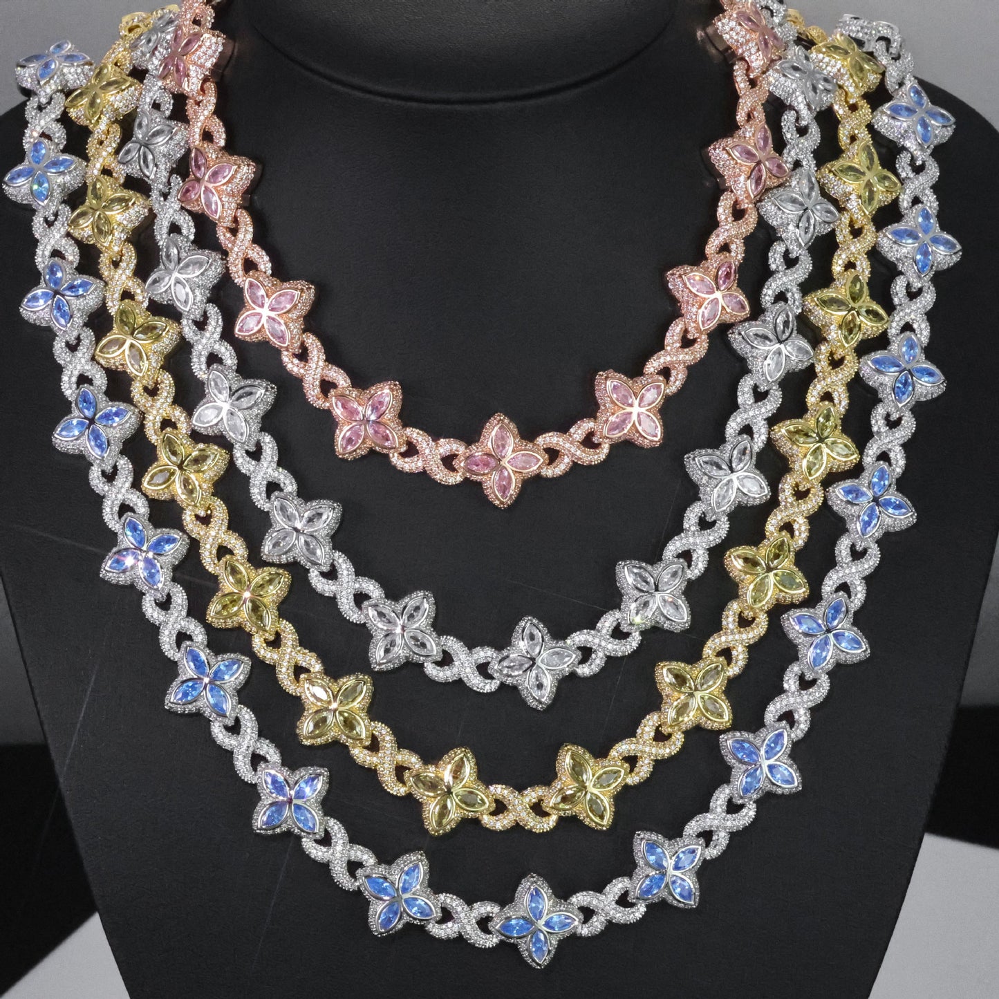 Multicolor Four-Leaf Clover Lucky Charm Gemstone Necklace