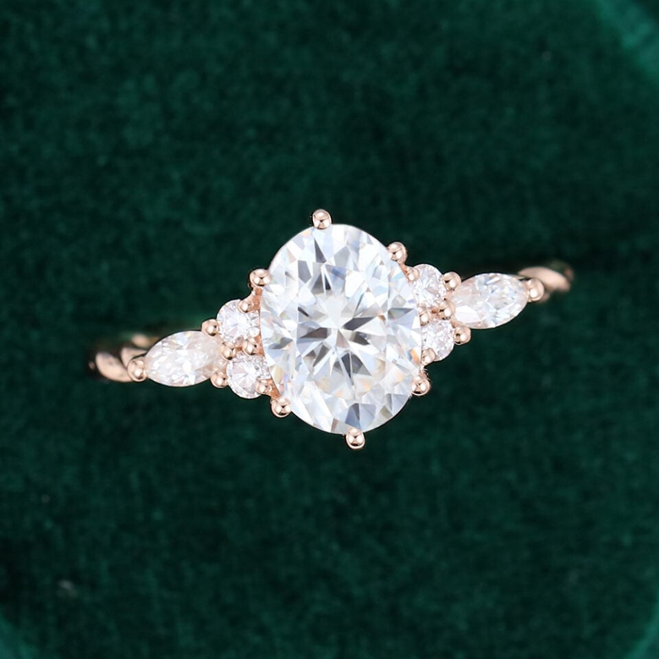 Oval Cut Moissanite Twisted Band Classic Side Stone Engagement Ring