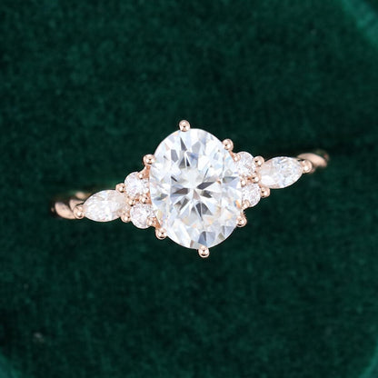Oval Cut Moissanite Twisted Band Classic Side Stone Engagement Ring