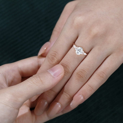Oval Cut Moissanite Twisted Band Classic Side Stone Engagement Ring