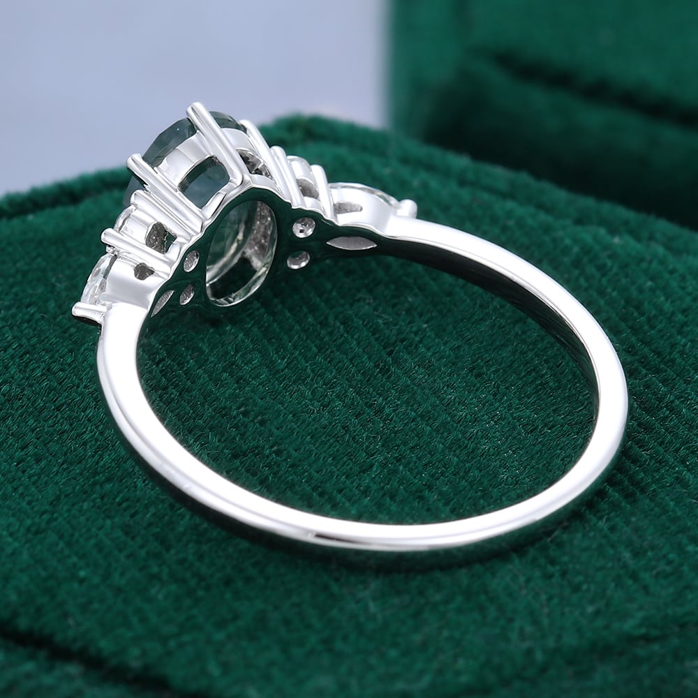 Oval Cut Moss Agate Classic Side Stone Promise Ring