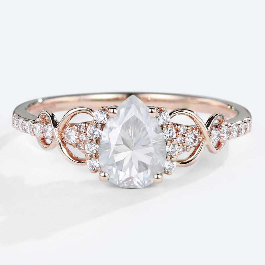 Pear Shaped Moissanite Engagement Ring Infinity Bridal Ring