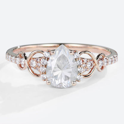 Pear Shaped Moissanite Engagement Ring Infinity Bridal Ring