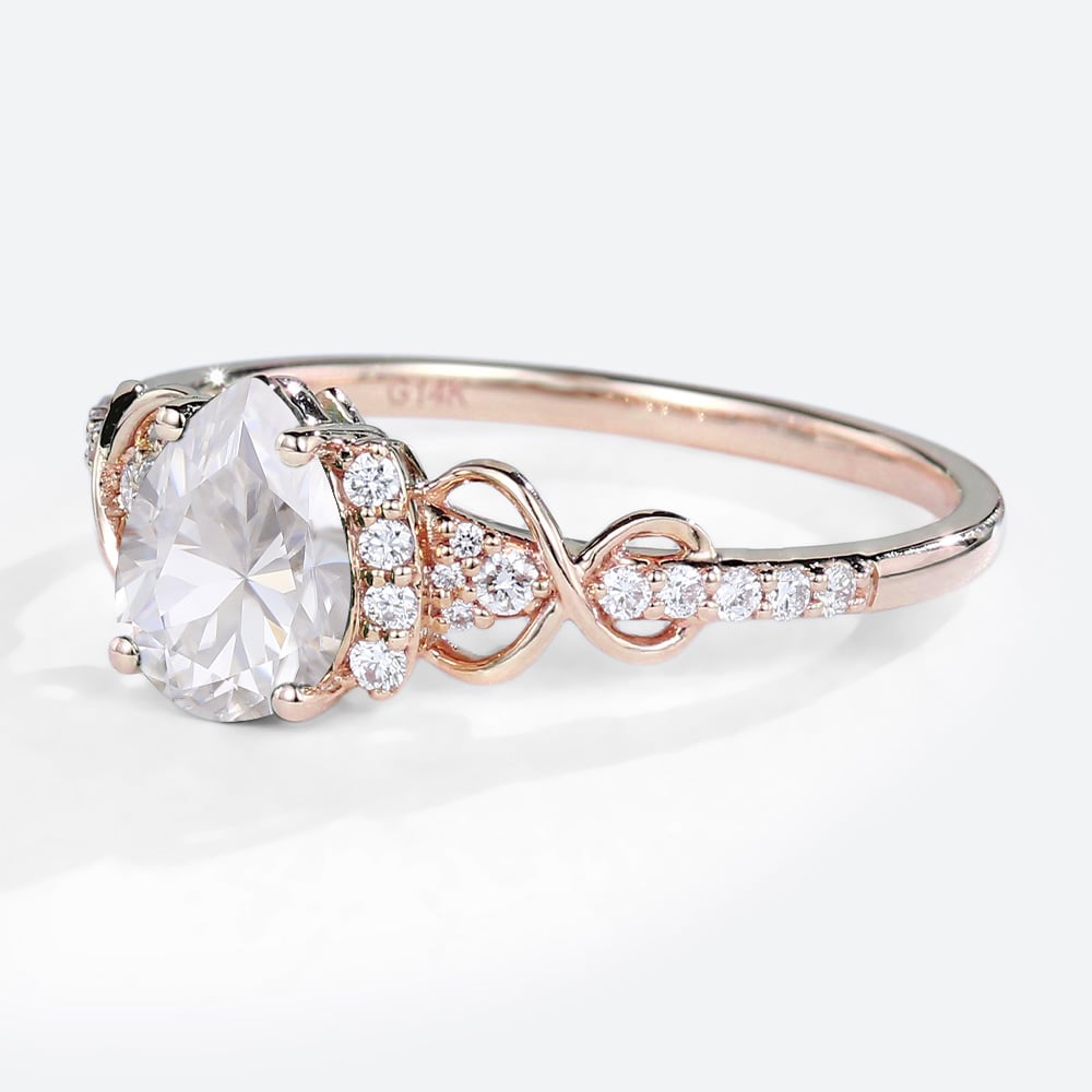 Pear Shaped Moissanite Engagement Ring Infinity Bridal Ring