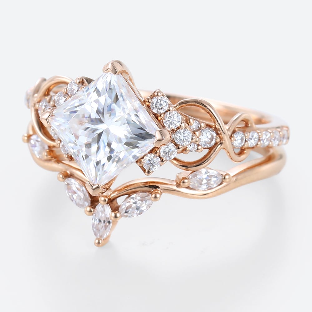 Princess Cut Moissanite Bridal Ring Set Infinity Engagement Ring