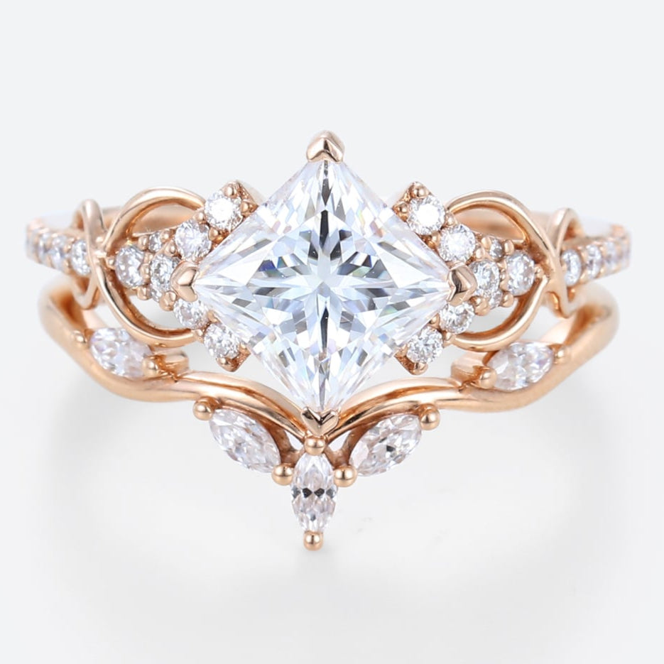 Princess Cut Moissanite Bridal Ring Set Infinity Engagement Ring