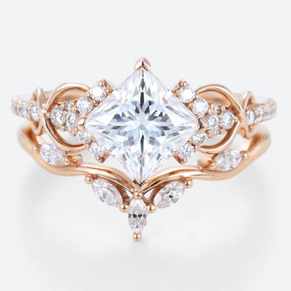 Princess Cut Moissanite Bridal Ring Set Infinity Engagement Ring