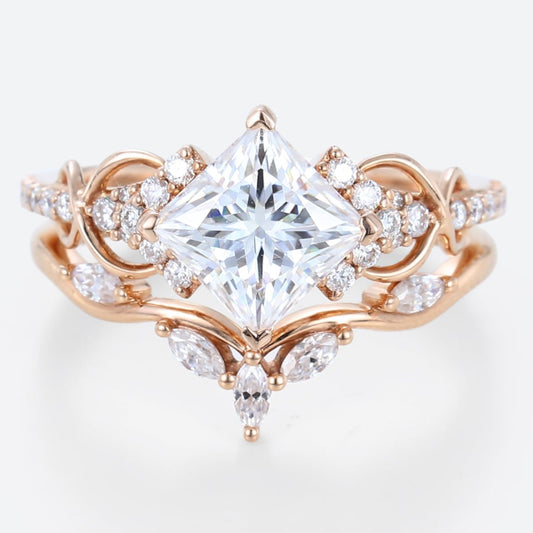 Princess Cut Moissanite Bridal Ring Set Infinity Engagement Ring