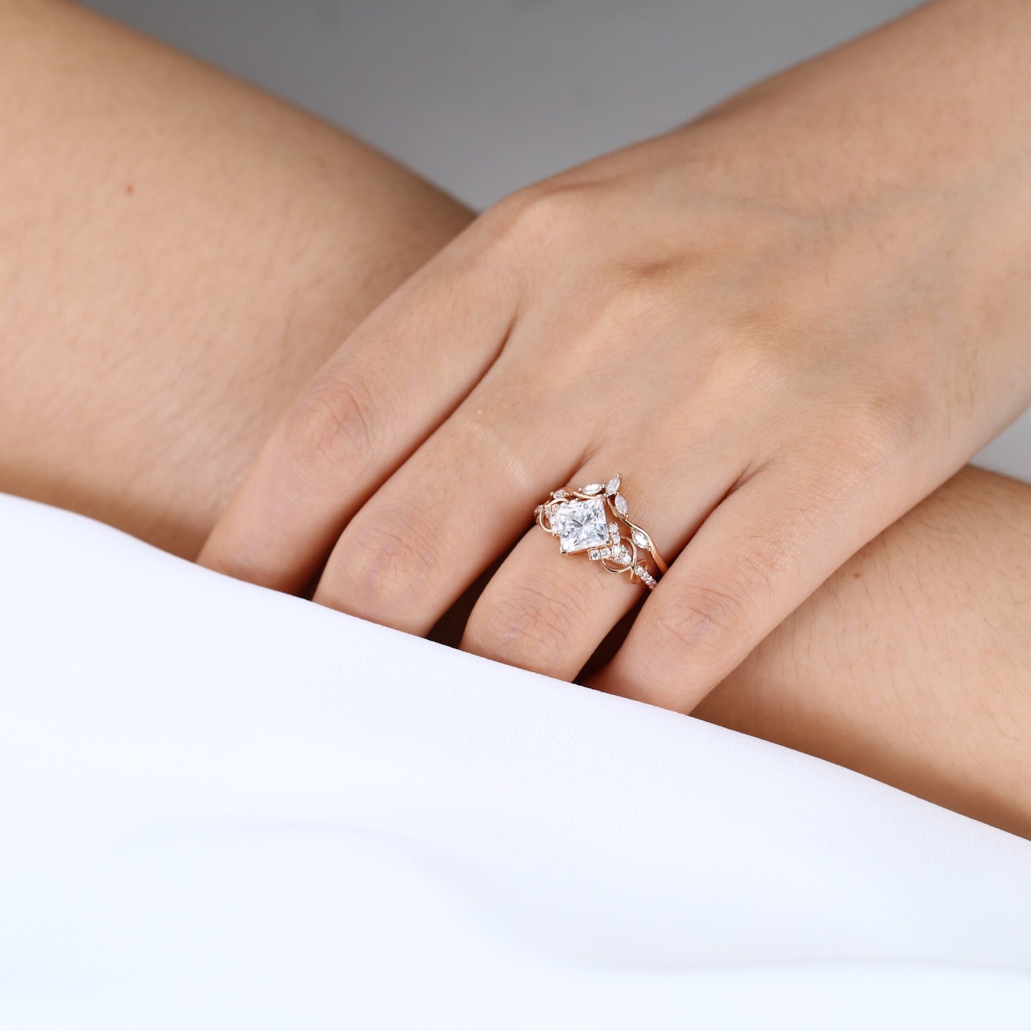 Princess Cut Moissanite Bridal Ring Set Infinity Engagement Ring