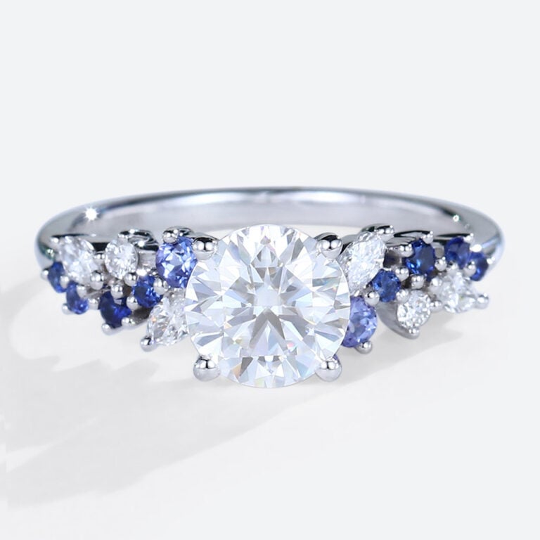 Round Cut Moissanite Engagement Ring Nature-Inspired Bridal Ring