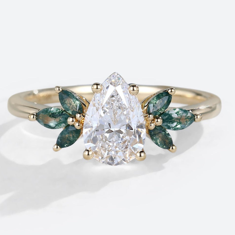 Pear Shaped Moissanite Engagement Rings Marquise Accented Bridal Ring