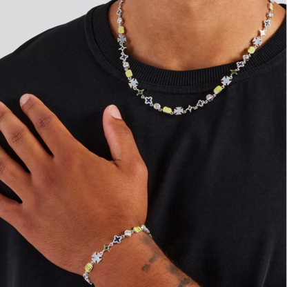 Blue Mixed Motif Polished Gemstone Necklace ＆ Bracelet