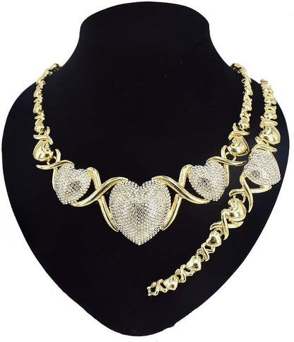 Triple Heart XO Chain Necklace: Diamond-Paved Trio Love Symbol