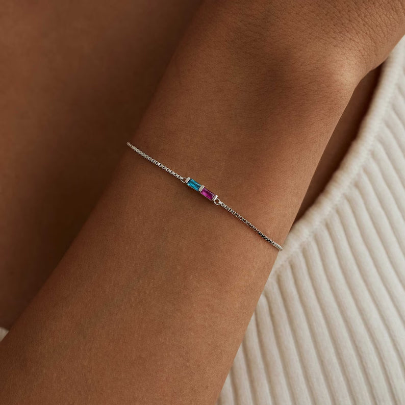 Gold Baguette Birthstone Bracelet