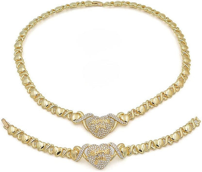 "LOVE YOU" Engraved Heart Pendant Necklace with XO Chain Links