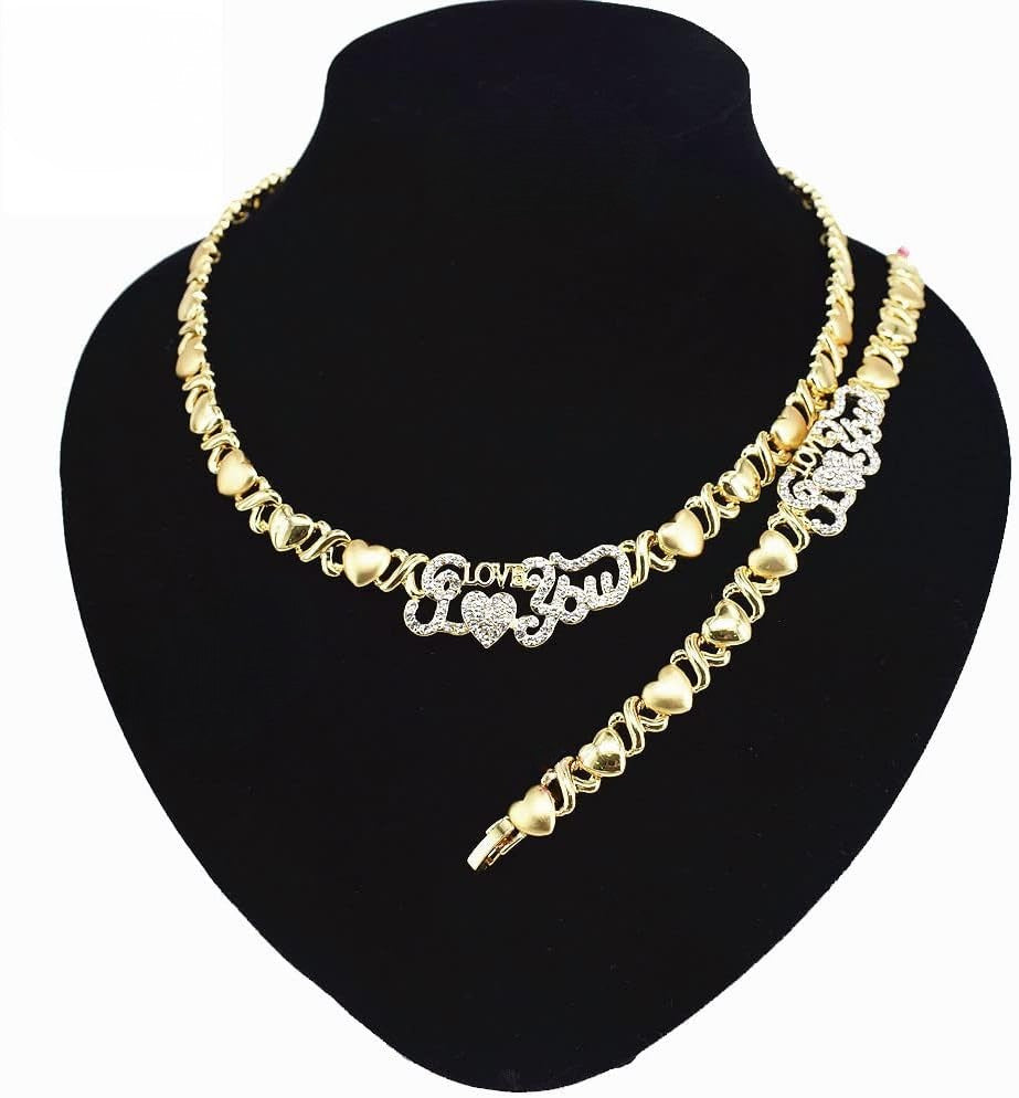 Engraved LOVE Emblem with Heart XO Link Necklace