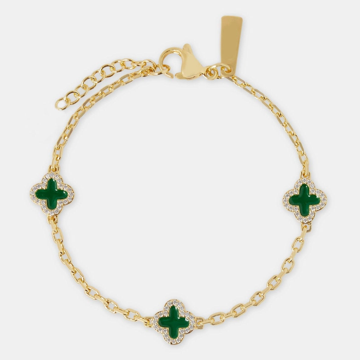 Green Enamel Motif Rolo Link Gemstone Bracelet