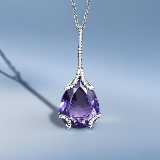 Pear Cut Amethyst Pendant Necklace in 925 Sterling Silver