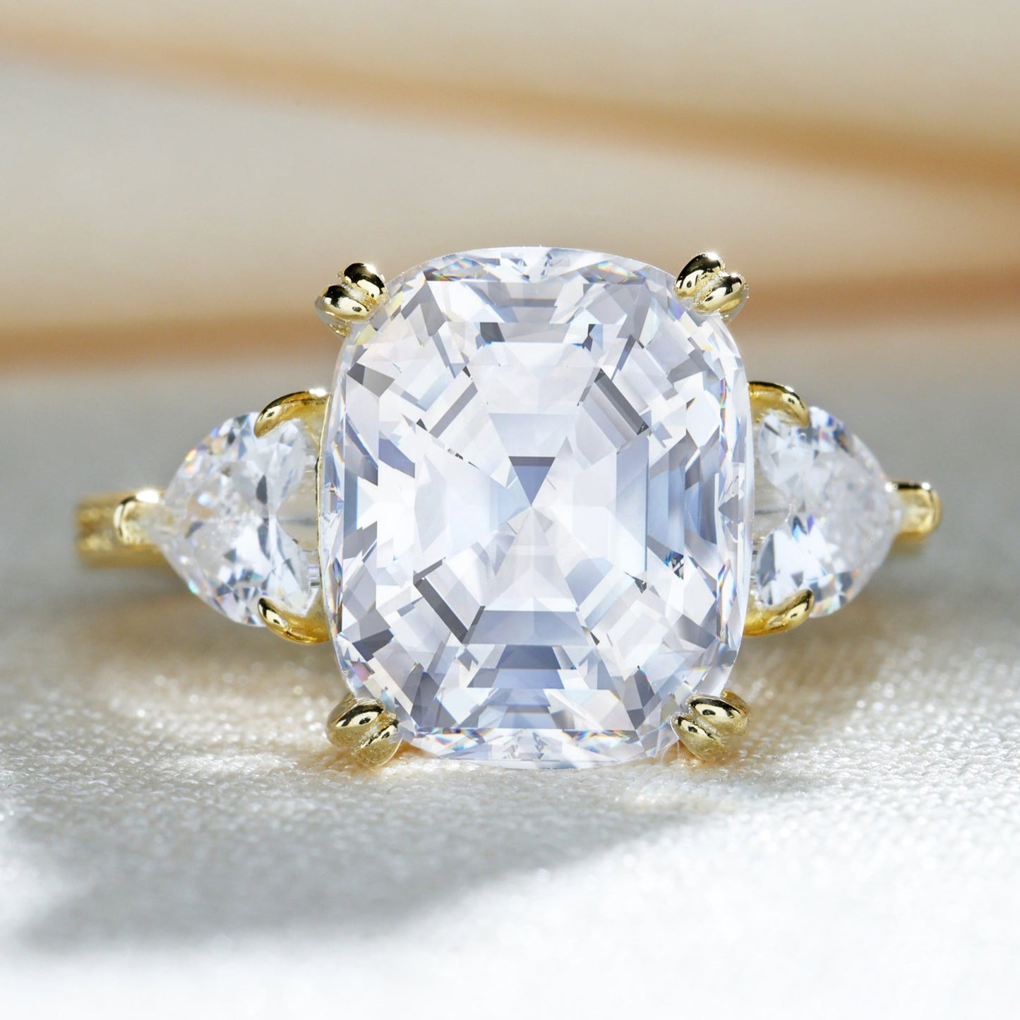 Romantic Cushion Cut Three Stone Engagement Ring