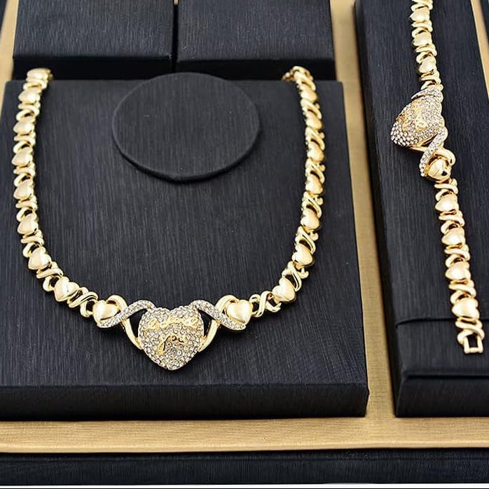 "LOVE YOU" Engraved Heart Pendant Necklace with XO Chain Links