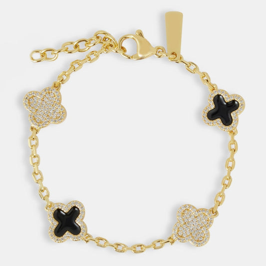 Iced &  Black Enamel Motif Rolo Link Gemstone Bracelet