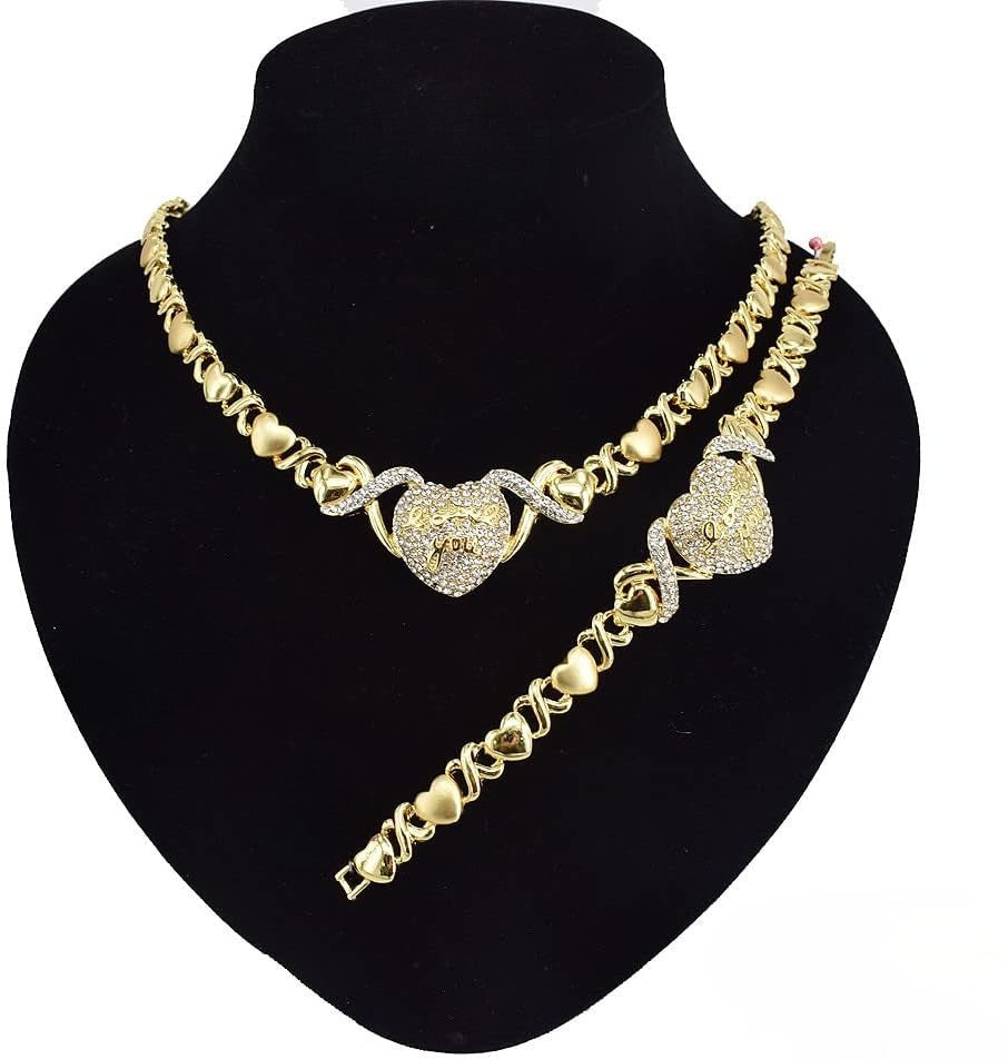 "LOVE YOU" Engraved Heart Pendant Necklace with XO Chain Links