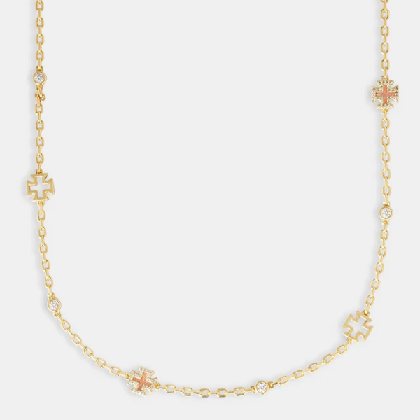 Pink Agate Motif Rolo Gemstone Necklace