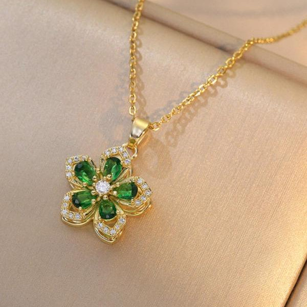 Rotatable Flower Design Pendant Necklace