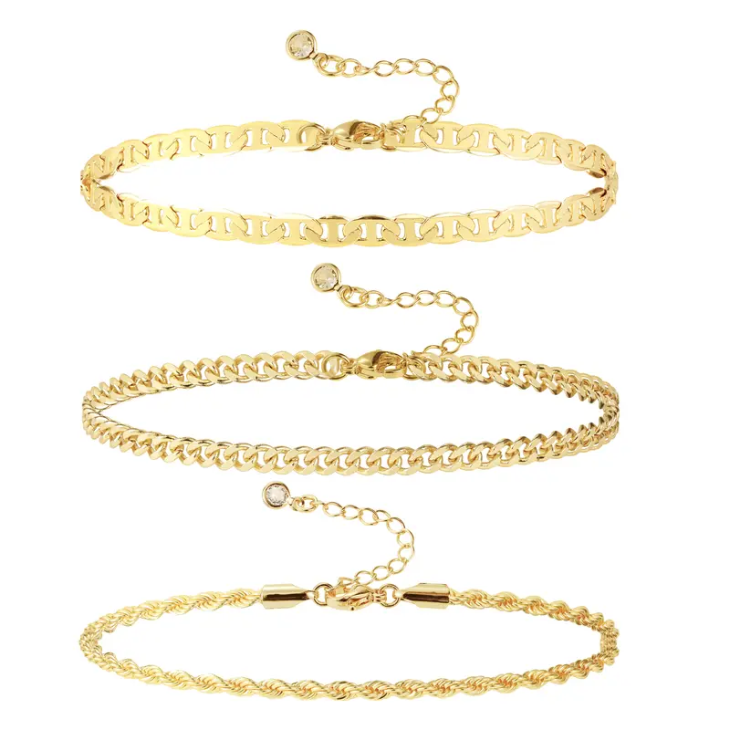 Women's Gold-Plated Anklet Set Cuban Link Anklets Layered Stackable Style