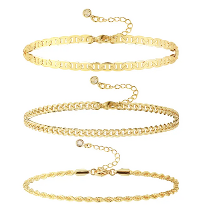 Women's Gold-Plated Anklet Set Cuban Link Anklets Layered Stackable Style