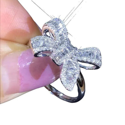 Silver Bow Knot Ring With CZ Stone