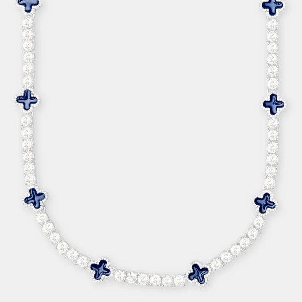 Blue Motif Tennis Gemstone Necklace