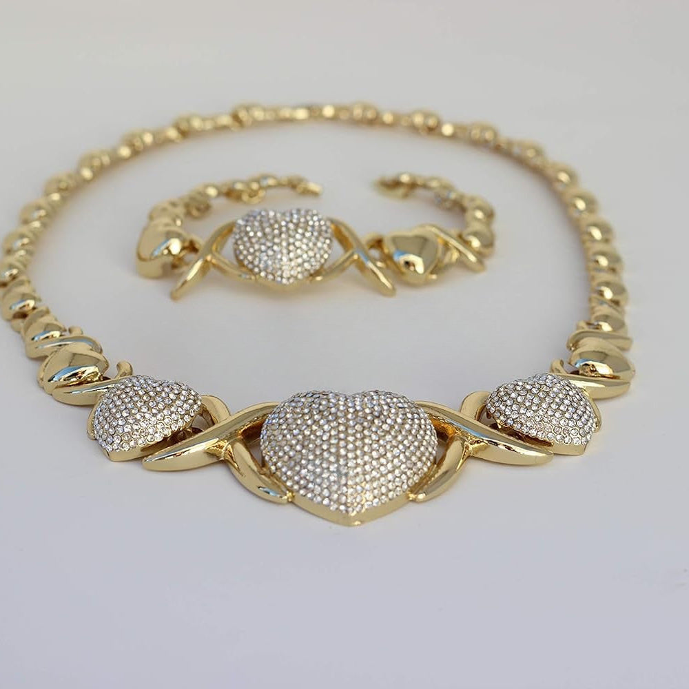 Triple Heart XO Chain Necklace: Diamond-Paved Trio Love Symbol