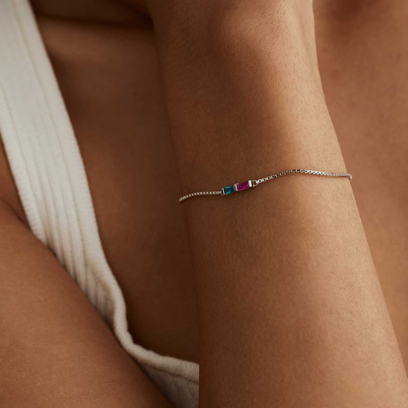 Gold Baguette Birthstone Bracelet