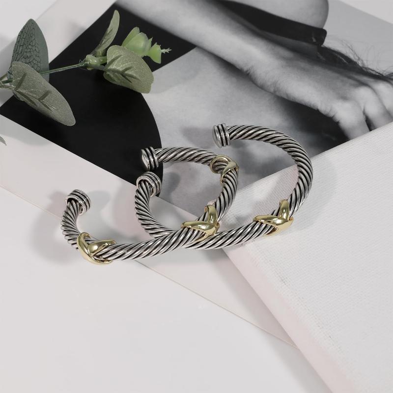 Cable  Wire Bracelet-Two Tone Twisted Bangle Cuff Knot Vintage Bracelet Jewelry