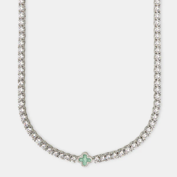 Light Green Motif Tennis Gemstone Necklace