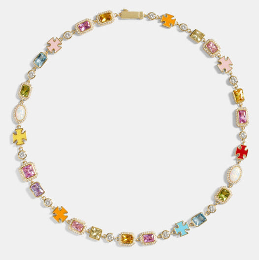 Pink Multi Gemstone Motif Necklace
