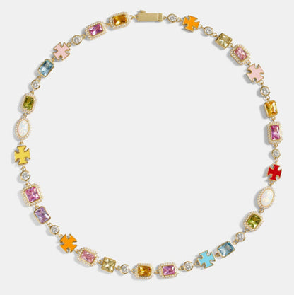 Pink Multi Gemstone Motif Necklace