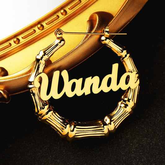 Bamboo Name Hoop Earrings