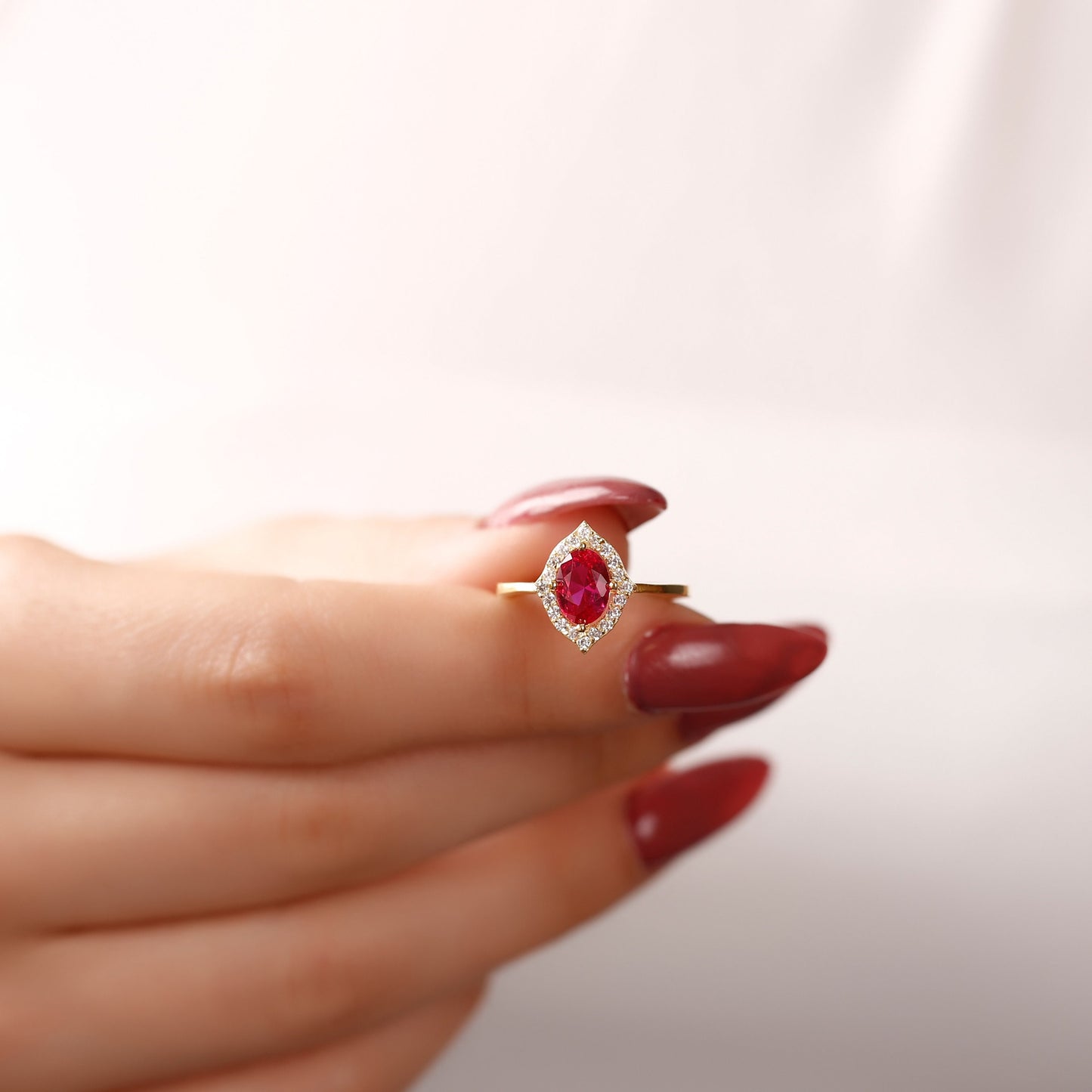 Oval Cut Ruby Wedding Ring
