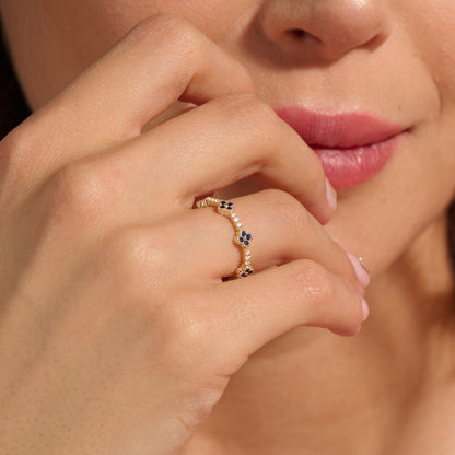 Tiny Sapphire Flower Wedding Ring