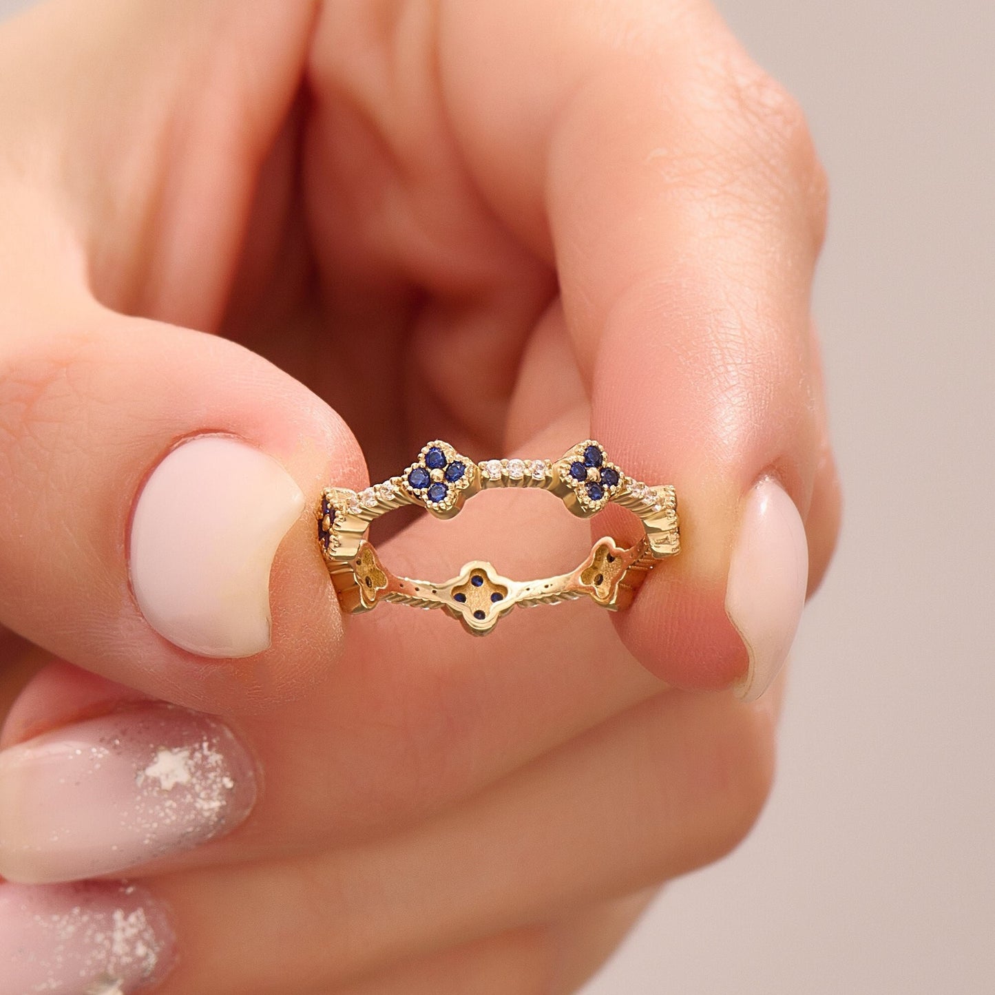 Tiny Sapphire Flower Wedding Ring