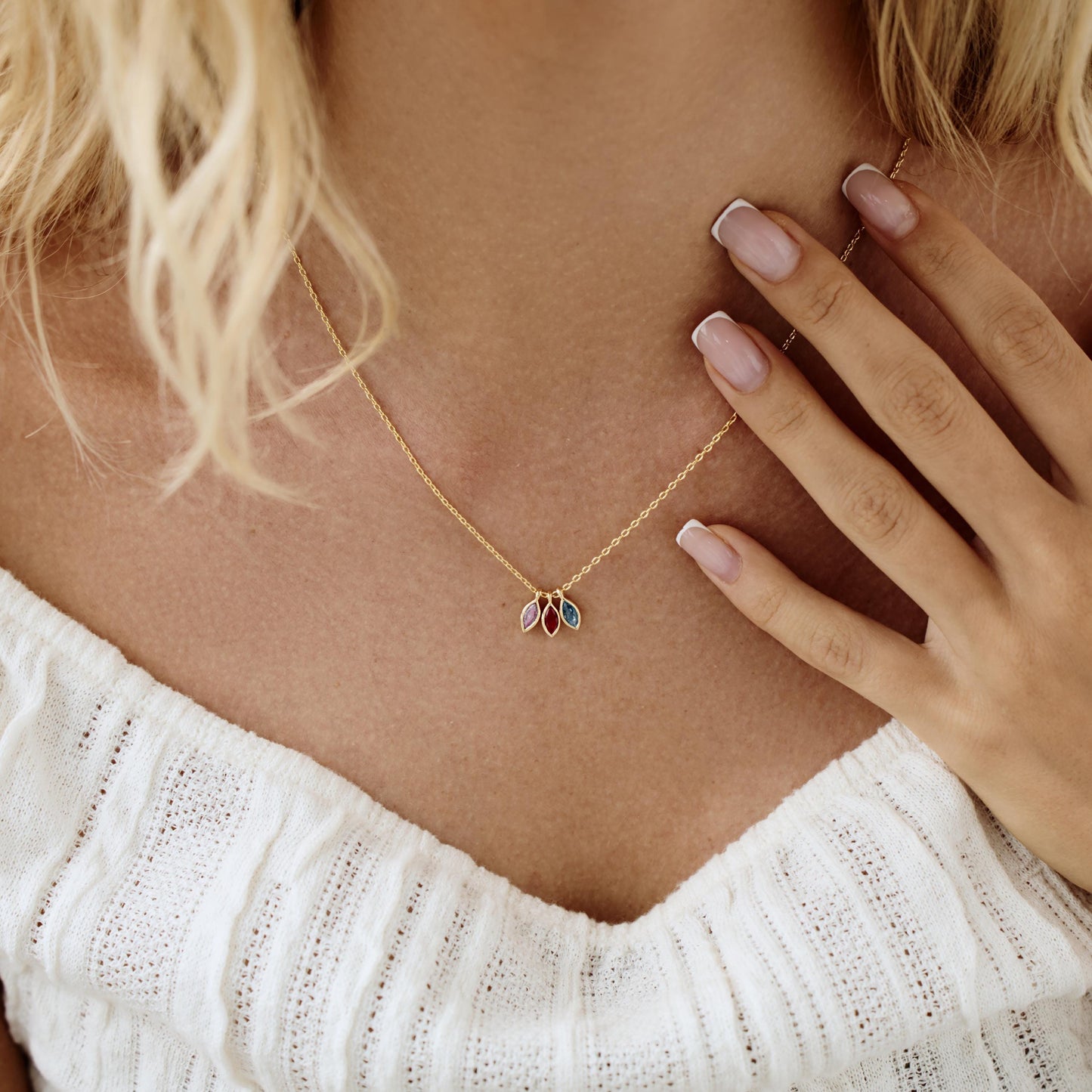 Custom Leaf Birthstone Necklace-Gift for Her