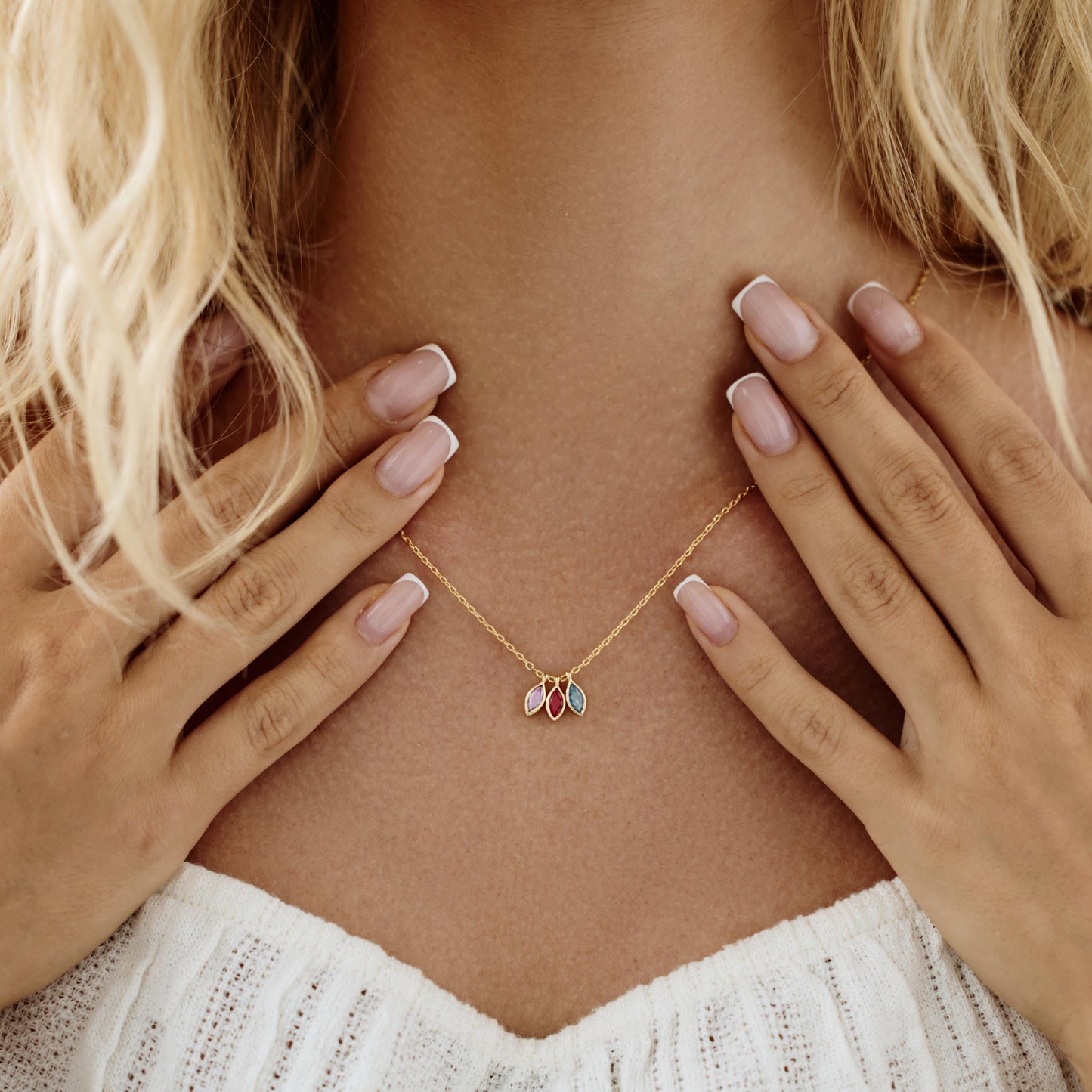 Custom Leaf Birthstone Necklace-Gift for Her