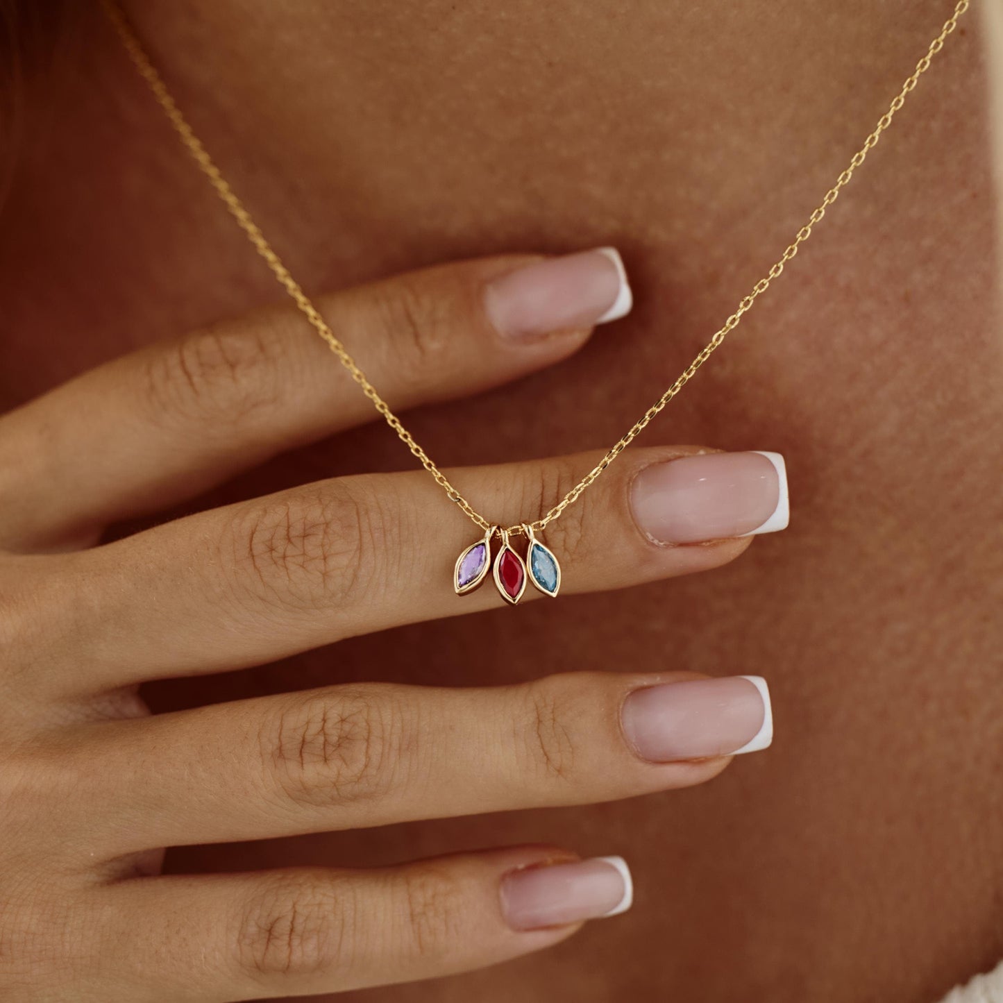 Custom Leaf Birthstone Necklace-Gift for Her
