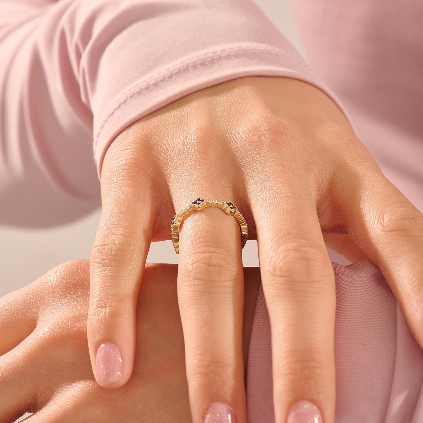 Tiny Sapphire Flower Wedding Ring